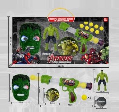 Набор героя маска и фигурка с подсветкой, высота героя 17 см, подвижные конечности и голова, механический пистолет, 8 мягких шариков, в кор. 