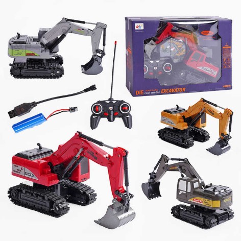 Р/К экскаватор 4 цвета, пульт 2.4 GHz, аккумулятор 3.7 V, подсветка, звук, металлические элементы.в кор., микс видов 