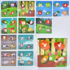 Дерев'яна іграшка Рамка-вкладиш з ручкою, 4 фігури, мікс видів, у п/е, 15-15-1,5см 