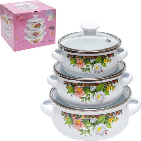 Набор эмалированных кастрюль 3шт 0,5л/0,7л/1,1л с крышками 601DG-№5