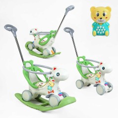 Гойдалка “Динозаврик”, 2в1, каталка, батьківська ручка, музична іграшка, звук, підсвічування, пісні англійською, у п/е 