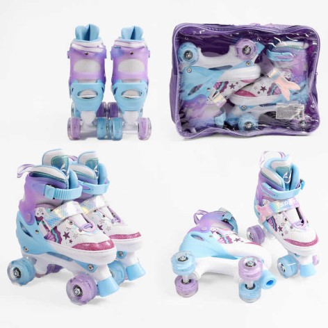 Ролики размер 34-38 цвет Фиолетовый, стелька 21-24 см, колеса PU, КОЛЕСА СО СВЕТОМ, d колес – 4,5 см, в сумке /6/