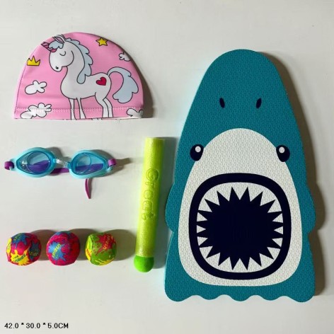 Набір для купання шапочка, окуляри, дошка, 3 мя'чика, водяний насос  42**30*5 см /36/