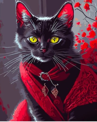 Набір для розпису по номерах Котик у червоному Strateg розміром 40х50 см (GS1526)