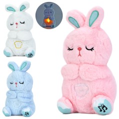 Нічник зайчик, 26-15-10см, світло, музика, дихає, м'яка іграшка, плюш, 3 кольори, на бат-ці, у п/е /50/