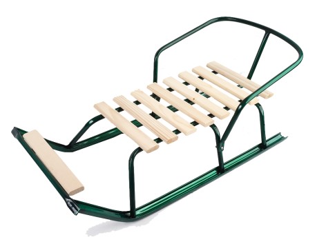 Санки дитячі з відкидною спинкою та підставкою д/ніг ЗЕЛ (8 поперечних планок сосна) в упак.