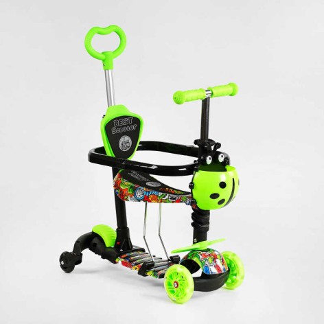 Самокат 5в1 Best Scooter, с ДОП. КОЛЕСАМИ, защитный бампер, PU колеса со светом, в кор. 