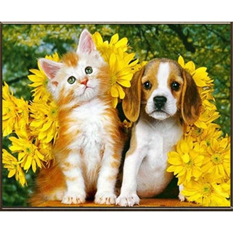 Алмазная мозаика "Собака и кот", 30х40 см