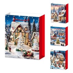 Пакет новорічний паперовий L "Winter evening 3D" 31*40*12см R96607-L /360/ 4 шт. в уп.