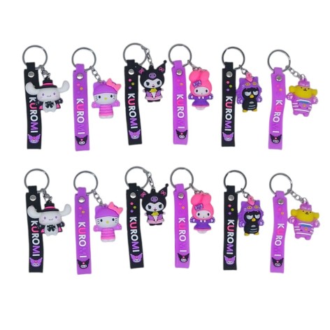 Брелоки гумові аніме Sanrio Kuromi, Hello Kitty, My Melody 9,5 см, 12 штук