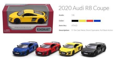 Іграшкова модель легкова 5'' KT5422W Audi R8 Coupe металева, інерційна, відчиняються двері, 4 кольори