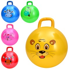 Мяч для фитнеса 45см, 350г, с ручкой, микс видов(животное)/5 цветов, в п/е, 17-19-5см /40/