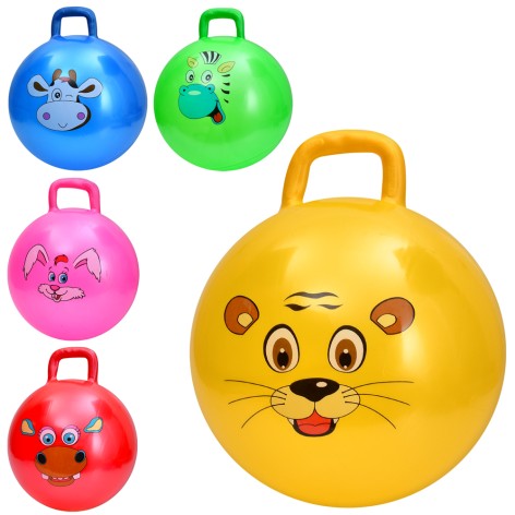 Мяч для фитнеса 45см, 350г, с ручкой, микс видов(животное)/5 цветов, в п/е, 17-19-5см /40/