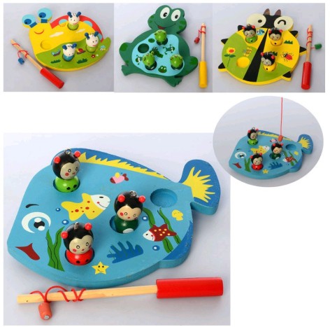 Дерев'яна іграшка Рибалка магнітна, 1 вудка, 3 фігурки, 4 види, 17-18-3 см