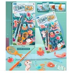 Рыбалка 2 вида, 6 рыбок, 2 вида удочек, сачек, на листьях 