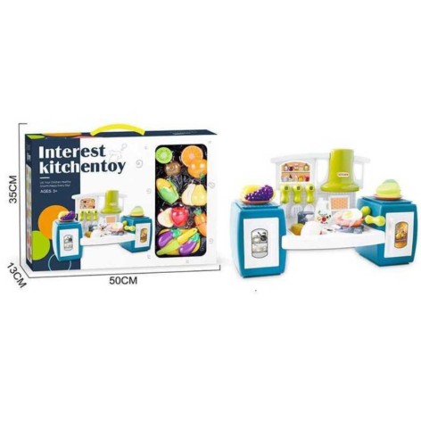 Кухня BC 8804 висота 29 см, звук, підсвічування, витяжка, духовий шафа, плита, набір продуктів, посуд, наліпки, в коробці