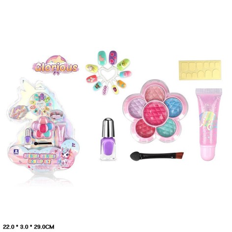 Набір косметики нігті, лак для нігтів, наліпки, помада, тіні у слюді 22*3*29 см /144-2/