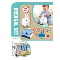 Кролик прыгает, пищит, набор врача в боксе.