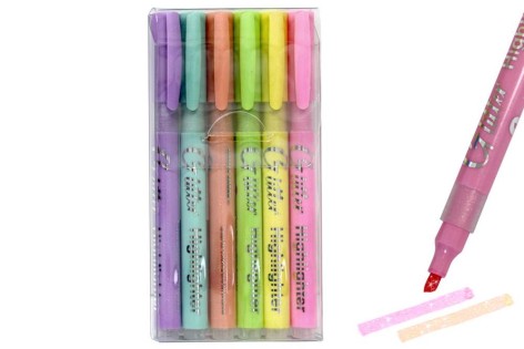 Набір текстовиділювачів з глітером 6 шт