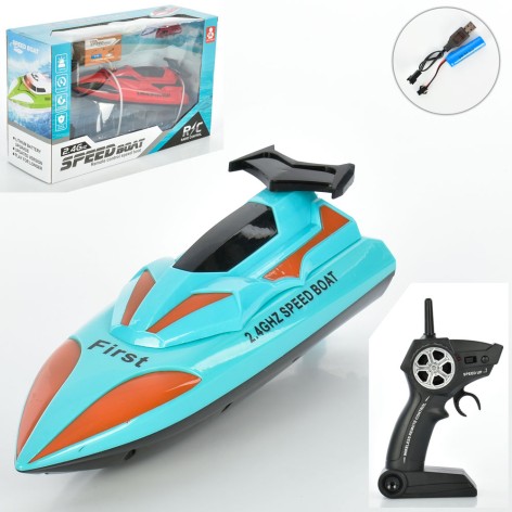 Р/К катер, 2,4G, 28см, 2 кольори, світло, на акумулятор, USBзарядка, в кор-ці, 36,8-22,5-12,2см 
