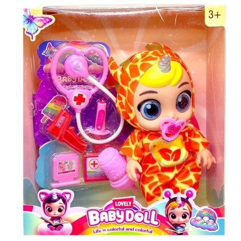 Кукла резиновая "Cry Baby" высота 25 см (говорит, смеется, плачет, съемная одежда, подвижные конечности, бутылочка, пустышка, аксессуары) РУДА