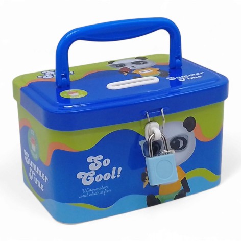 Скарбничка металева, з замочком Синя