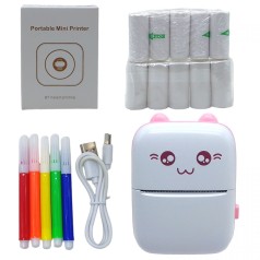 Термопринтер міні, папір, фломастери розовий