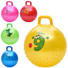 М'яч для фітнесу 45см, з ручкою, 350г, масажний, мікс видів/5кольорів, у п/е, 19-15-7см /25/