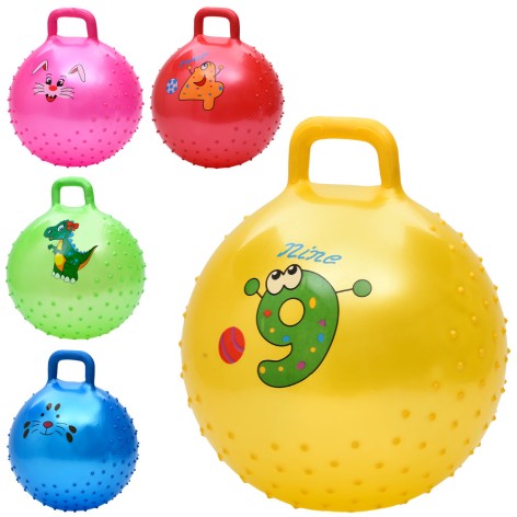 М'яч для фітнесу 45см, з ручкою, 350г, масажний, мікс видів/5кольорів, у п/е, 19-15-7см /25/