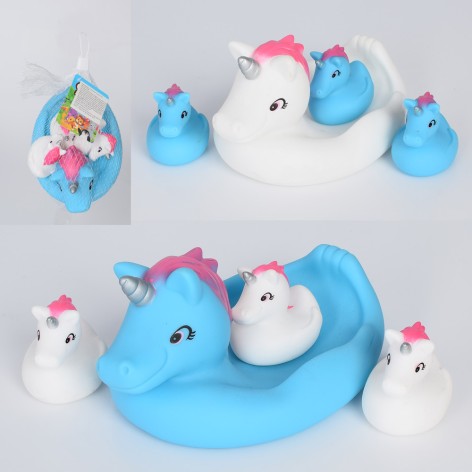 Игрушка для купания единорог 4шт(1шт-17см, 3шт-5,5см), 2цвета, в сетке, 18-10-12см 