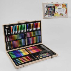 Набор для рисования 180 элементов, мел, карандаши, фломастеры, краски, маркеры, в чемодане /10/