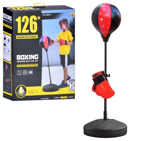 Боксерський набір груша (24см), на стійці (метал) 90см/126см, рукавиці 2 шт 22см, насос, в кор-ці, 39-49-13см /6/