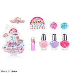 Набір косметики помада, лак для нігтів, блискітки, наліпки, у слюді 22*3*29 см /144-2/