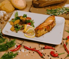 Набор для росписи по номерам Стейк из лосося Strateg размером 40х50 см (GS297)