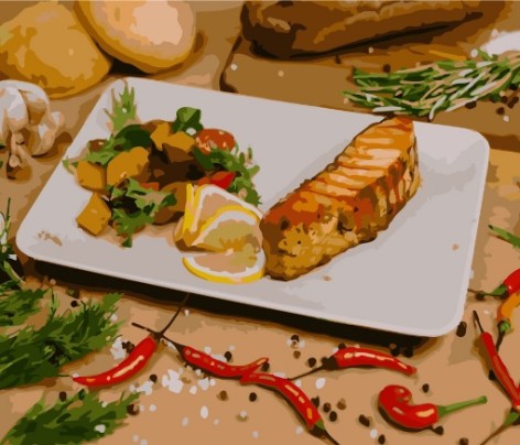 Набор для росписи по номерам Стейк из лосося Strateg размером 40х50 см (GS297)