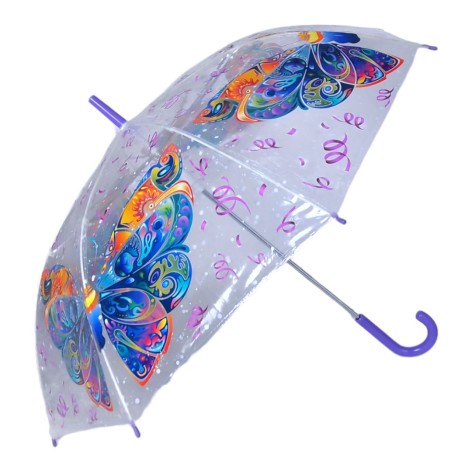 Зонт тростина прозрачна Метелик, длина - 83 см, діаметр - 98 см бузковий
