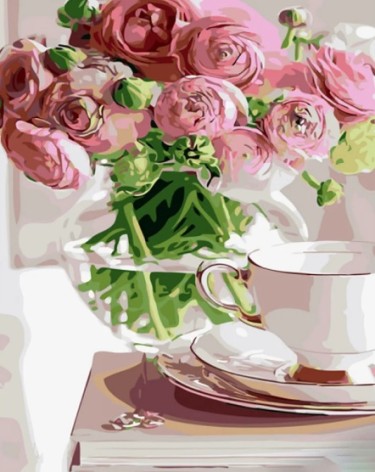 Набір для розпису по номерах Букет рожевих піонів Strateg розміром 40х50 см (GS1102)