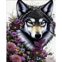 Набор для творчества алмазная картина Волк в цветочках Strateg размером 30х40 см кв (HEG86059)