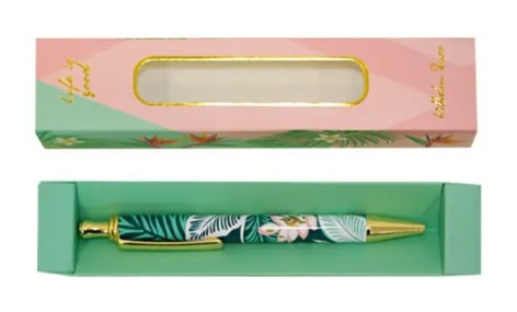 Ручка кулькова кнопкова, металева, з прінтом листя