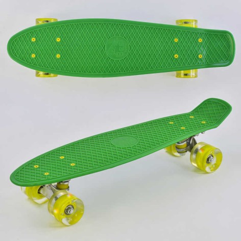 Скейт Пенни борд Best Board, зеленый, свет, доска=55 см, колеса PU d=6 см