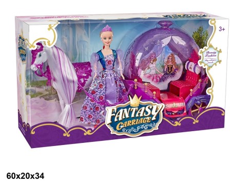 Карета 318A з конем і лялькою 29см.батар.муз.кор.61*21*30 