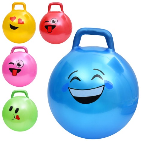 М'яч для фітнесу 45см, з ручкою, смайл, 300г, 5видів/5 кольорів, у п/е, 15-15-6см /30/