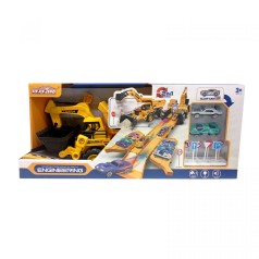 Трек 2 металлопластиковые машинки, спецтехника, движущийся ковш, звуки, мелодия, подсветка, в коробке