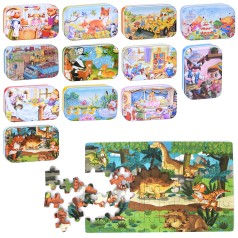 Дерев'яна іграшка Пазли 60 дет., мікс видів, пенал (метал), 13-8-3см 