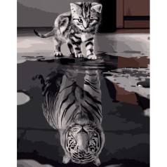 Набір для розпису по номерах Кіт і тигр Strateg розміром 40х50 см (GS1130)