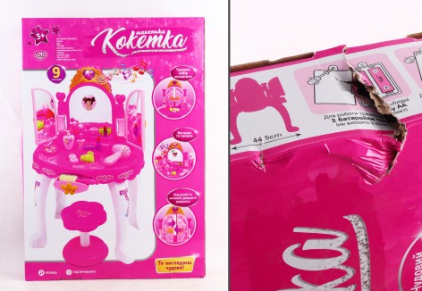 УЦЕНКА 40% Трюмо 44,5-31-73см, стільчик, фен, муз, світло, аксесуари, на бат-ці, в кор-ці, 71-49-8см 