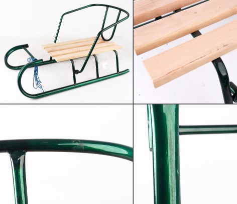 УЦЕНКА 20% Санки детские с отк. спинкой и усиленной передн. част. ЗЕЛЕНЫЕ (4 продольные планки сосна)