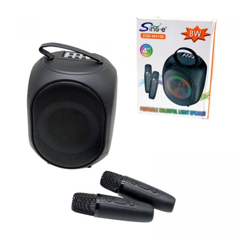 Караоке 2 микрофона, подсветка, встроенный аккумулятор, Bluetooth, слот для TF-Card, разъем type-С, USB-разъем, AUX-разъем, изменение голоса, регулировка громкости, в коробке