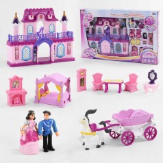 Домик игрушечный 2 этажа, 2 мини куклы, карета с лошадью, мебель, в коробке