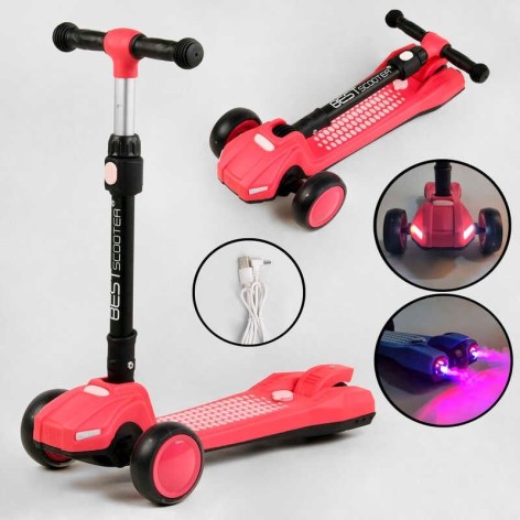 Самокат триколісний "Best Scooter" з парогенератором (6) складне кермо, ЗВУК МАШИНИ, ДИМ, СВІТЛО, пластмасовий, колеса PU 120х35мм, в коробці